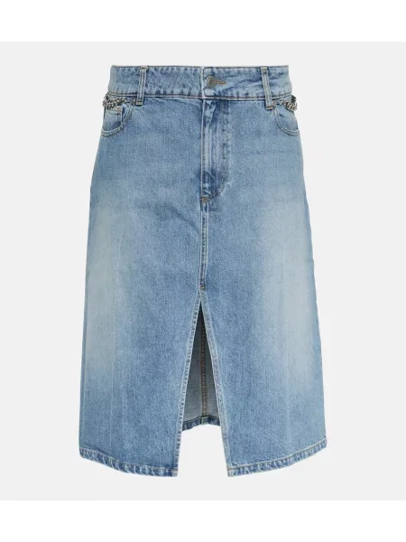 Spódnica jeansowa Stella Mccartney do kolan z rozcieciem niebieska