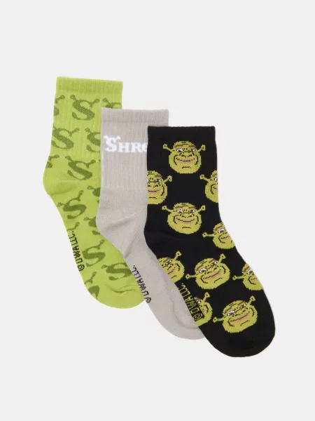 Sinsay Ponožky s bavlnou balení 3 párů Shrek tmavě zelená