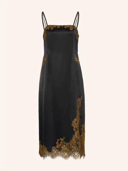 Dorothee Schumacher Saténové Šaty Shiny Statement S Krajkou / koňaková černá