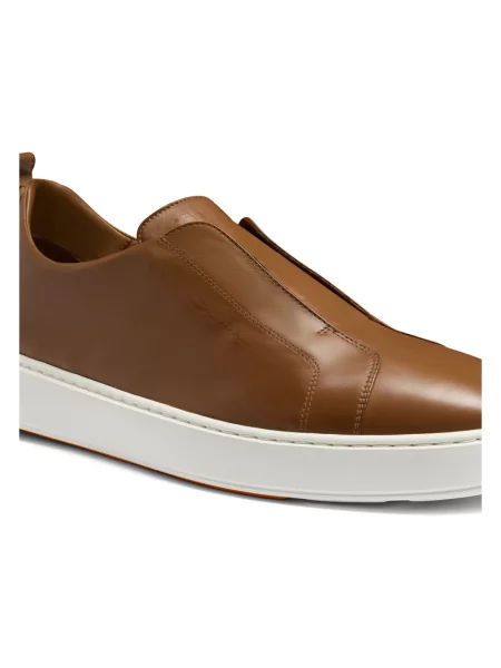 Sneakersy Santoni skórzane wsuwane brązowe
