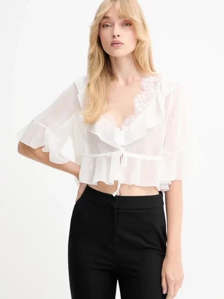 Bardot bluză uni alb