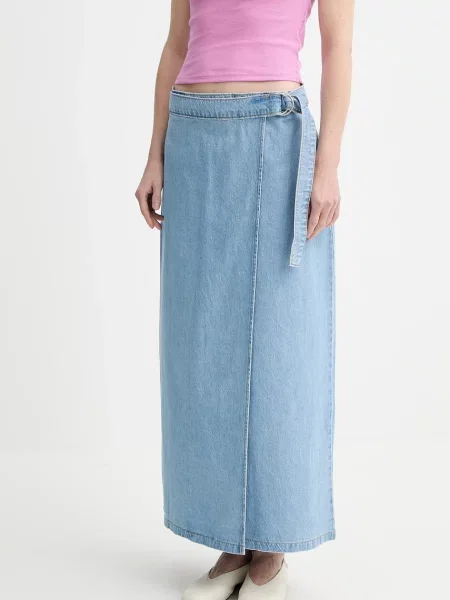 Levi's spódnica jeansowa COLUMN WRAP SKIRT maxi prosta niebieski