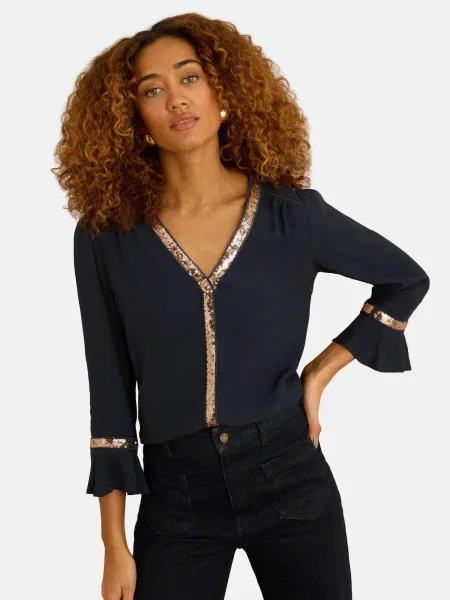 Love & roses Bluză bleumarin / caisă portocaliu