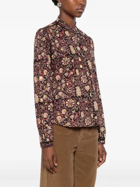 Cămașă Maison Hotel cu model floral cu imagine negru