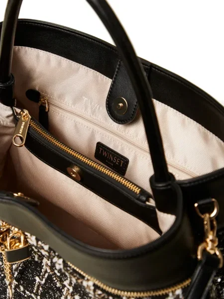 Карирана чанта Twinset от туид черно