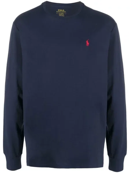 Μακρύς λινή μπλούζα Polo Ralph Lauren με κέντημα καφέ