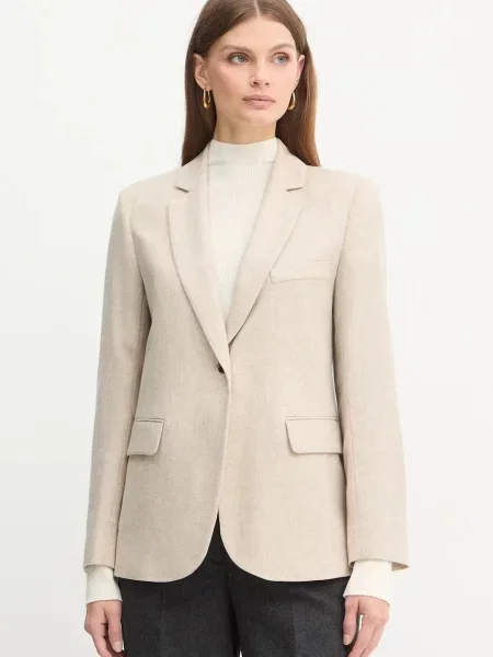 Сако с вълна Marella Emme by Marella с едно копче с меланжов десен бежово