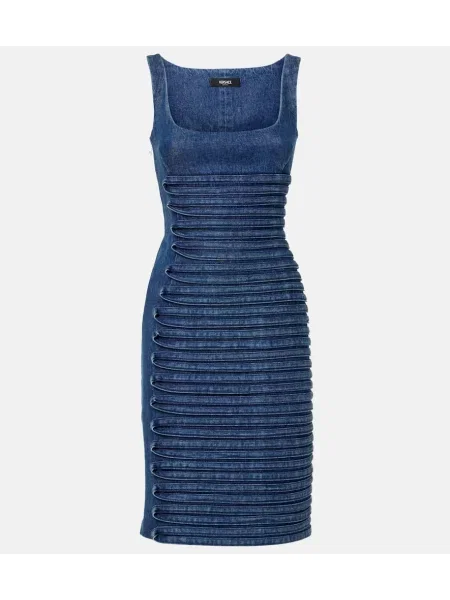 Rochie din denim Versace până la genunchi de costum albastru