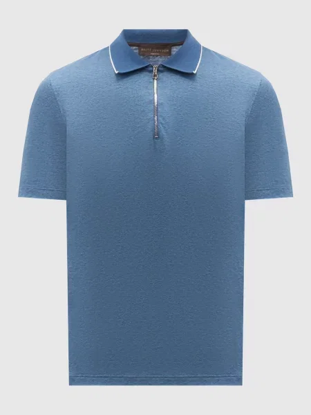 Поло з льону та шовку Brett Johnson синє