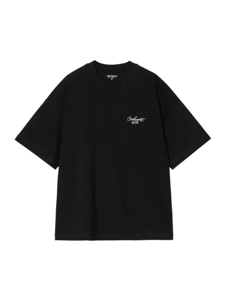 Carhartt Wip Koszulki Mężczyzna Czarny M Czarno-biała koszulka Signature Script z graficznym haftem biała