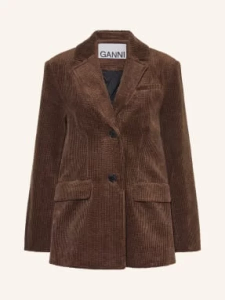 Ganni Długi Blezer Z Sztruksu braun