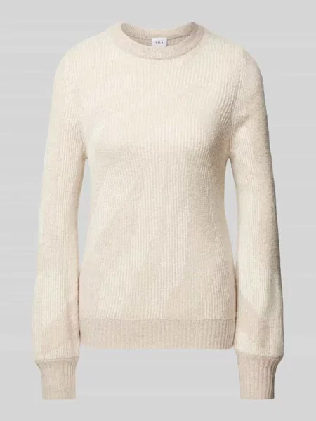 Sweter z dzianiny z prążkowanymi wykończeniami model ‘PINNA’ beżowy