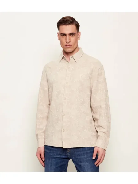 GUESS Cămașă | Relaxed fit | cu adaos de in bej