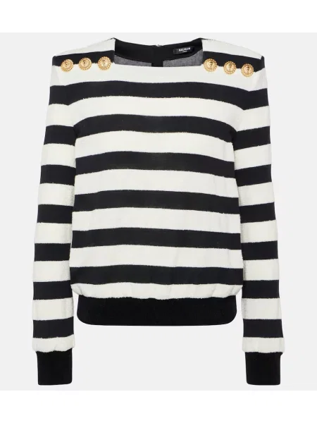 Top Balmain cu dungi din jerseu negru