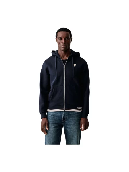 Guess bluza rozpinana z kapturem z bawełną niebieska
