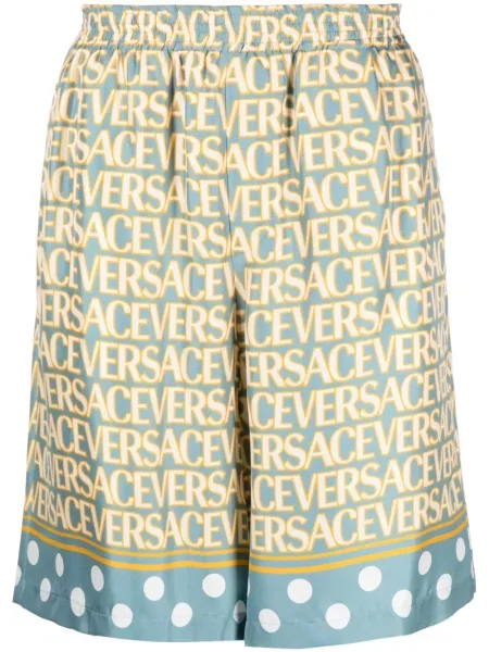 Pantaloni scurți Versace de mătase cu imagine albastru