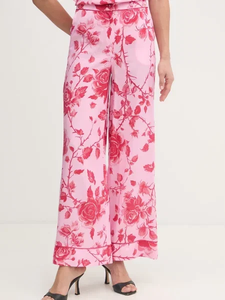 Fracomina pantaloni pentru femei cu amestec de in roz