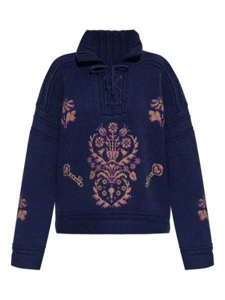 Pulover Etro cu broderie cu șireturi din dantelă albastru