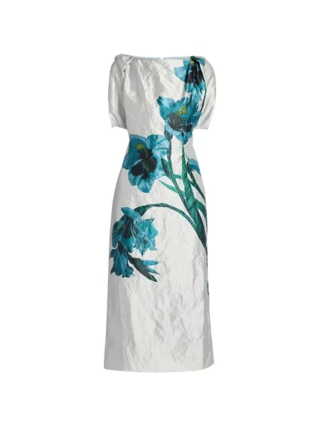 Rochie midi Erdem din satin cu model floral cu imagine alb