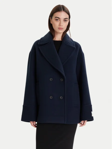 Calvin Klein Вълнено палто тъмносин