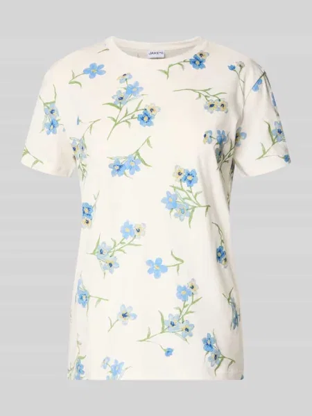 T-shirt we wzór na całej powierzchni z okrągłym dekoltem Jake*s Casual biała