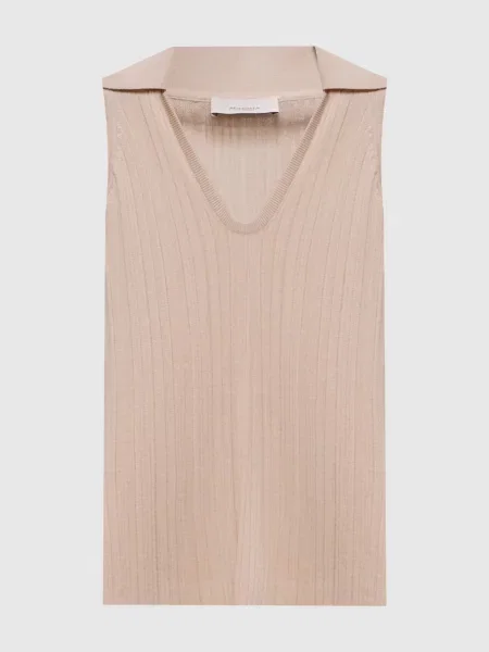 Топ в рубчик з шовком Agnona бежевий