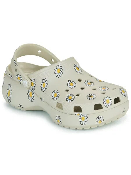 Virágos platform talpú klasszikus félcipő Crocs bézs