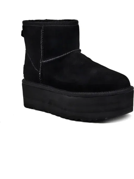 UGG De piele bocanci Classic Mini Platform cu adaos de lână negru