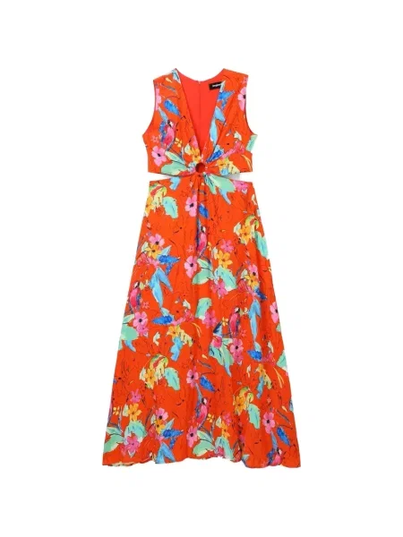 Rochie maxi Desigual cu model floral de costum roșu