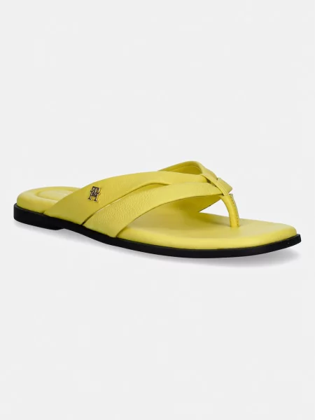Tommy Hilfiger șlapi pentru femei din piele ELEVATED TOE POST LTH SANDAL verde