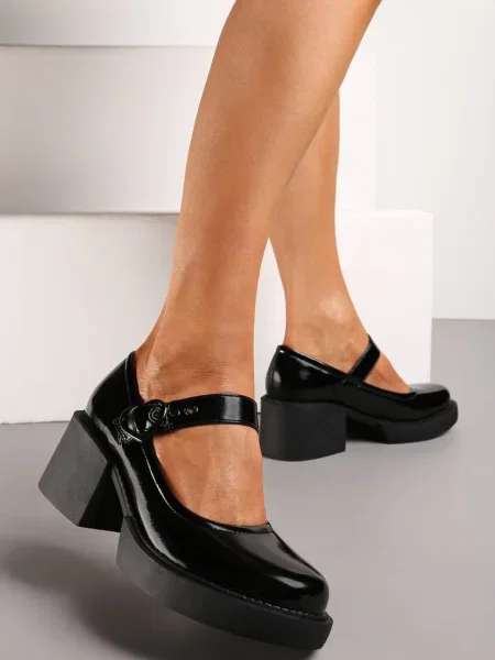 Pantofi Lac vopsea cu Brant din Piele pe cu Platformă Fenelo negru