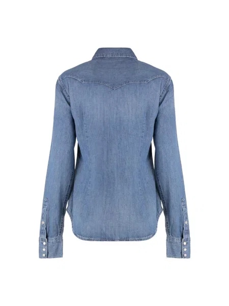 Bluzka Polo Ralph Lauren elegancka z kieszeniami na piersi niebieska