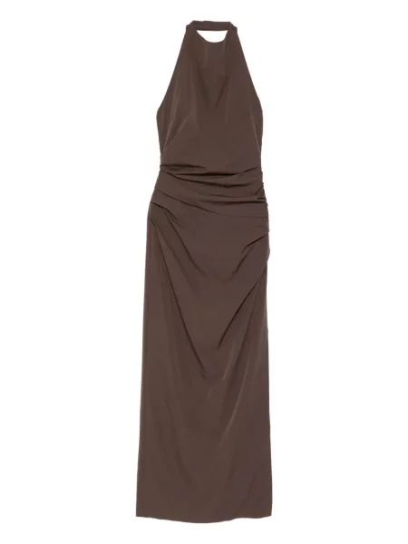Rochie Sir cu gât halter de costum maro