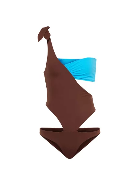 Strój kąpielowy Nensi Dojaka na jednym ramieniu brązowy