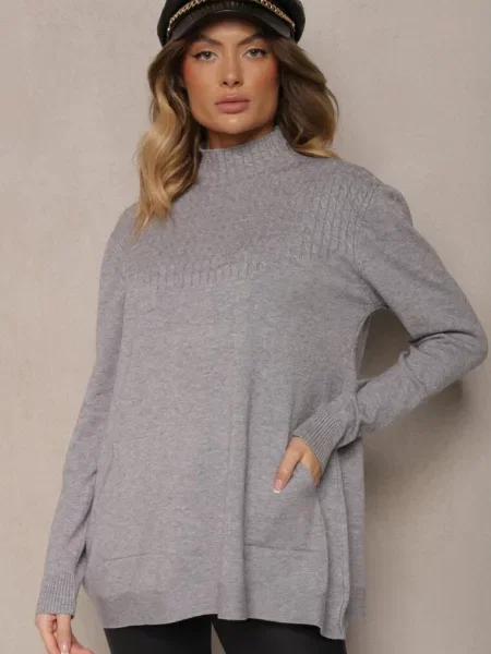 Sweter Półgolf z Bawełną i Kieszenią z Przodu Emittes szary