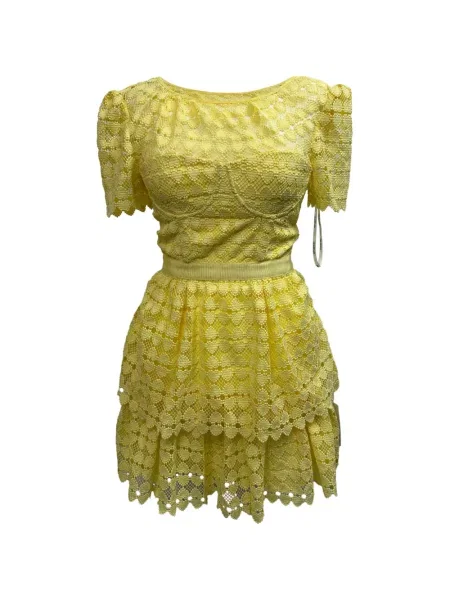 Rochie Self-portrait din dantelă cu motiv cu inimi galben