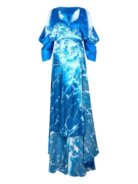 Grafic rochie Roberto Cavalli cu imagine de costum albastru