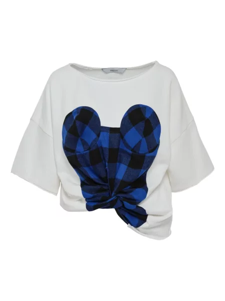 Кариран топ Pushbutton с принт бяло