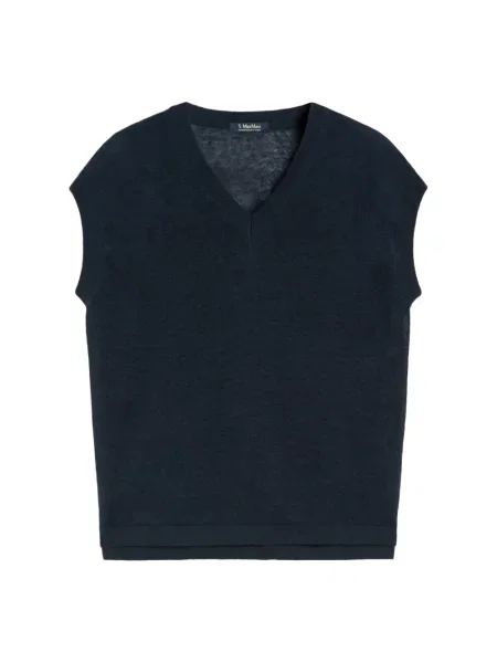 Lniany sweter Max Mara z krótkim rękawem niebieski