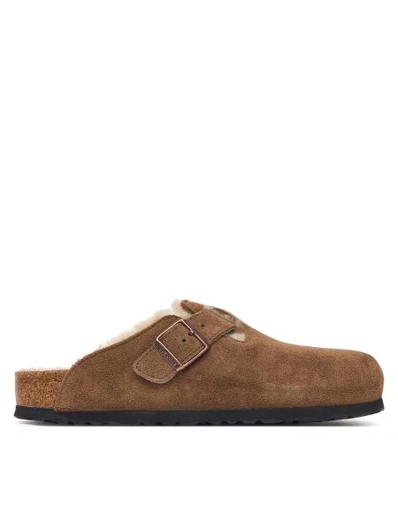 Pantofle Birkenstock z ovčí kůže hnědé