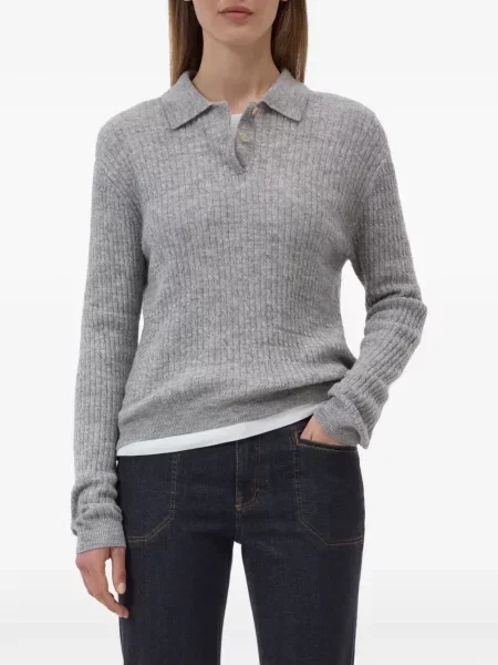 Lung tricou polo Closed tricotate gri