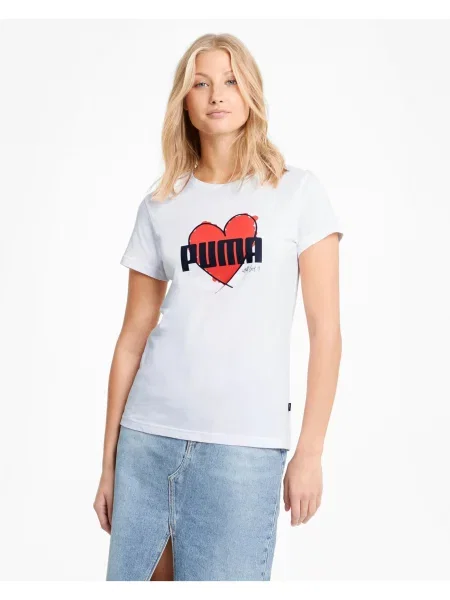 Tricou Puma cu motiv cu inimi alb