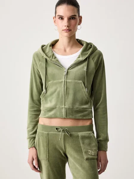 Juicy Couture hanorac cu și glugă pentru femei din velur MADISON HOODIE verde