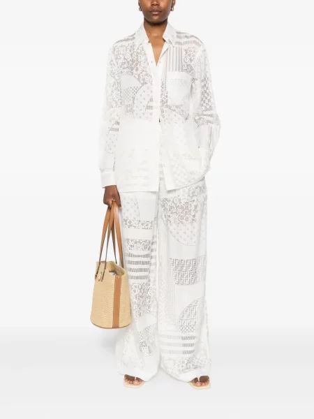Pantaloni Fendi din dantelă alb