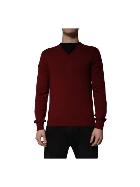 Sweter Dolce And Gabbana z dekoltem w serek brązowy