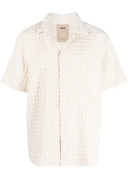 Риза OAS мъжка бежово със свободна кройка зелено