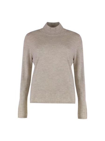 Lniany sweter z golfem Max Mara beżowy