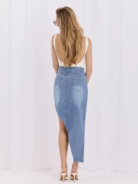 Asimetrično denim krilo Factory Price modra