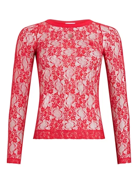 Top Patou s cvjetnim printom s čipkom crvena