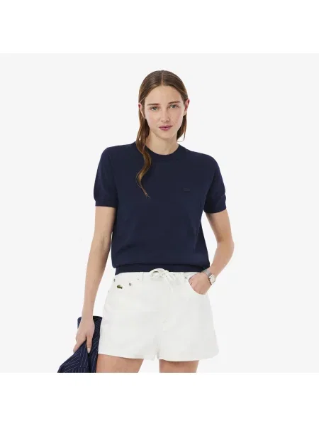 Lacoste Sweter Z Krótkim Rękawem 3D Knit niebieski